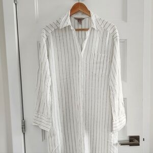 H&M White Maxi Dress with Thin Black Vertical Stripes